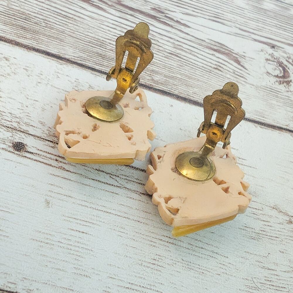 Vintage Clip On Earrings - Very Unusual Statement Earrings - 1 & 3/8" - Picture 5 of 6